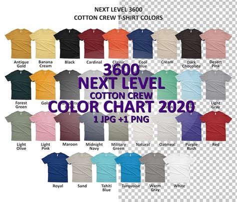 color chart  level  cotton crew  shirt color chart etsy