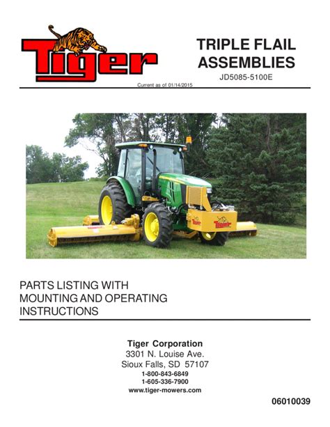 tiger john deere jd  ti tsf mower operation  parts manual   service