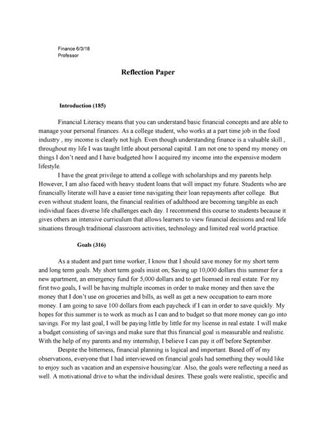 write esse introduction  reflection paper