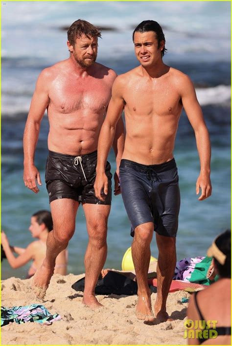 Simon Baker Goes Shirtless During Beach Day With 22 Year Old Son Claude