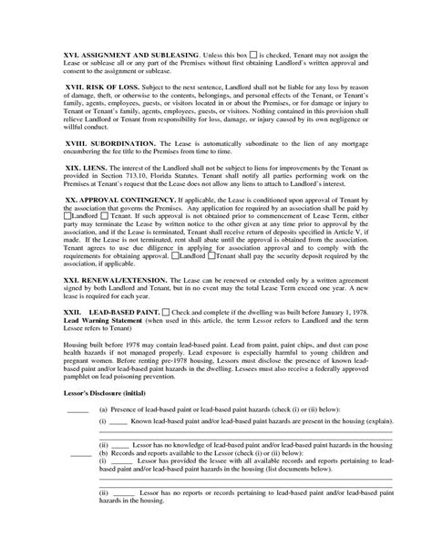florida residential lease agreement printable lease