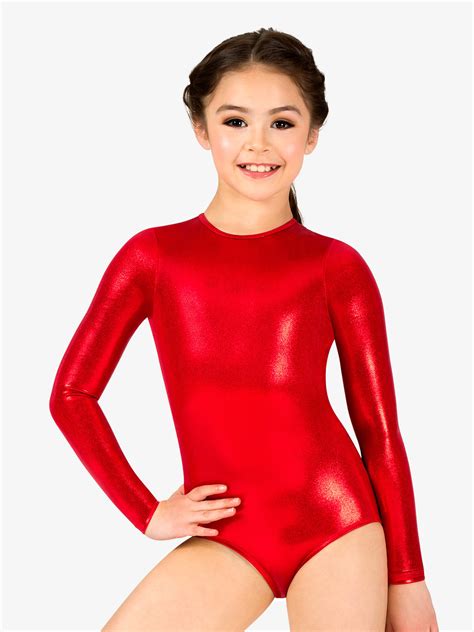 girls metallic long sleeve leotard leotards double platinum nc