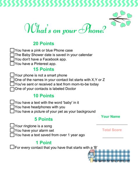 printable whats   phone baby shower game