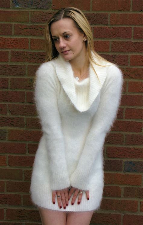White Angora Fuzzy Sweater Dress Angora Sweater Dress Tight Sweater