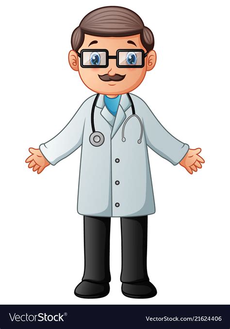 cartoon doctor wearing lab white coat with stethos