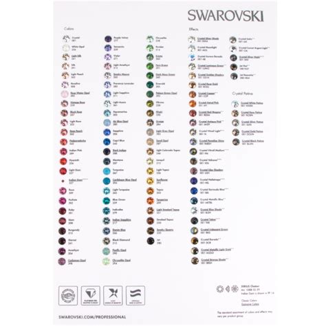 Swarovski Xirius 1088 Round Stone Color Chart Dreamtime Creations