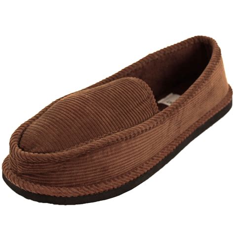 mens slippers house shoes corduroy color slip  moccasin comfort