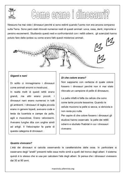 dinosauri schede didattiche per la scuola primaria
