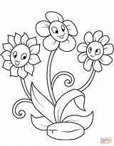 Coloring Cute Flower Pages Characters Printable sketch template