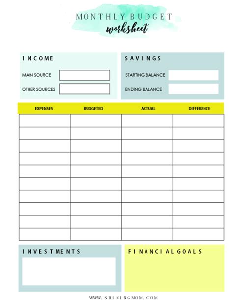 monthly budget printable work   budget mom