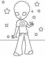 Alien Coloring Pages Hippie Print Cute Aliens Printable Kids Color Hippies Toy Version Peace Sign Don Story Search sketch template