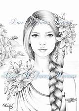 Coloring Pages Flowers Woman Unique Drawing Etsy Printable Beautiful Flower Sheets Adult Color Adults Face Sold Drawings Lilies Pdf Choose sketch template