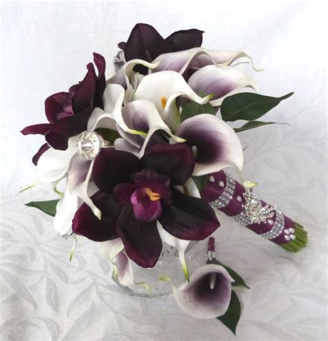 picasso real touch calla lily bridal bouquet plum orchid