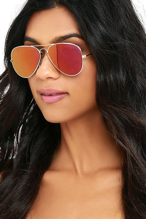 Cool Gold And Red Sunglasses Aviator Sunglasses