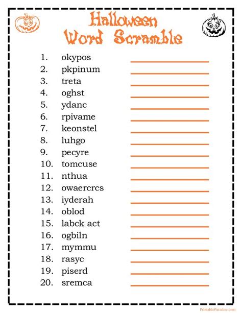 printable halloween word scramble game halloween worksheets