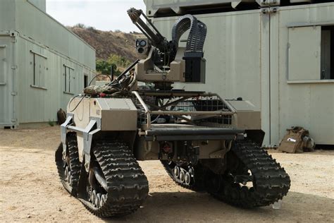 marines arm drone vehicle   cal machine gun  urban fight