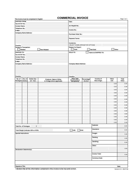 fillable commercial invoice form printable forms