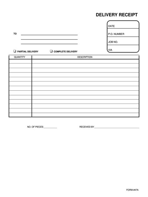 delivery receipt template fill  printable fillable blank