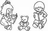 Reading Coloring Pages Book Children Girl Drawing Read Boy Child Colouring Books Kids Library Clipart Color Cartoon Printable Getcolorings Getdrawings sketch template