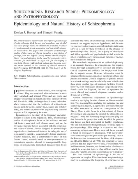 pdf epidemiology and natural history of schizophrenia