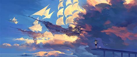 wallpaper hanyijie sky scenery ship anime art anime scenery wallpaper
