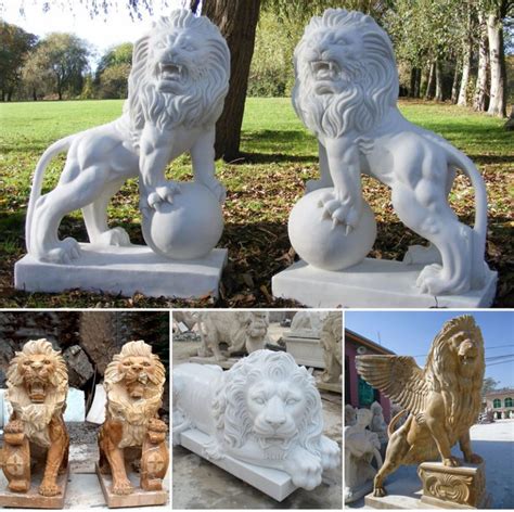 big roaring winged lion statues  pairs  front porch  sale