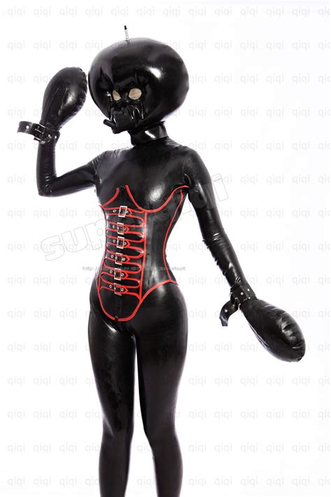 Latex Rubber 0 45mm Catsuit Inflatable Hood Mask Glove Mitten Corset