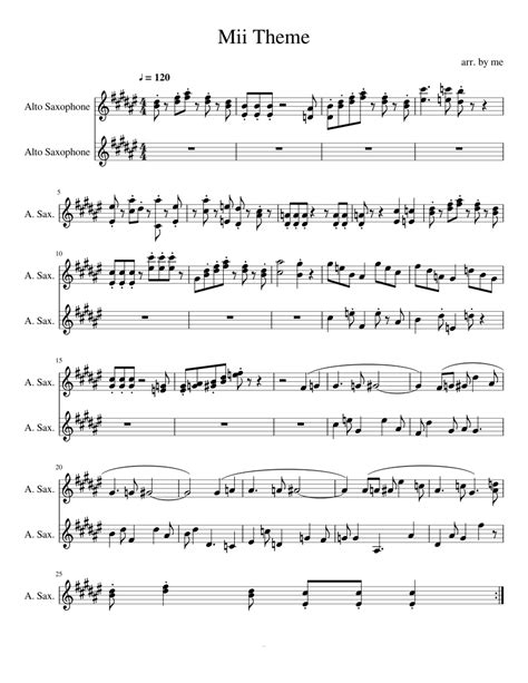Mii Theme Saxophone Duet Sheet Music For Alto Saxophone Download Free