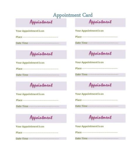 printable appointment card template templates printable