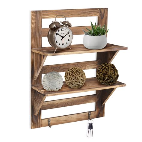 Rustic Wood Wall Mount Shelf 2 Tier Floating Shelves With