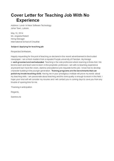 write  teacher  experience job application letter