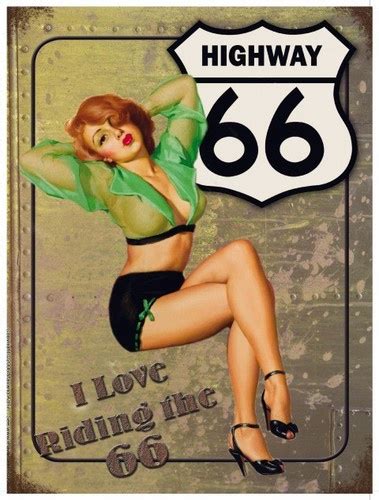 Route 66 Vintage Style Sexy 50s Pin Up Lady Metal Wall