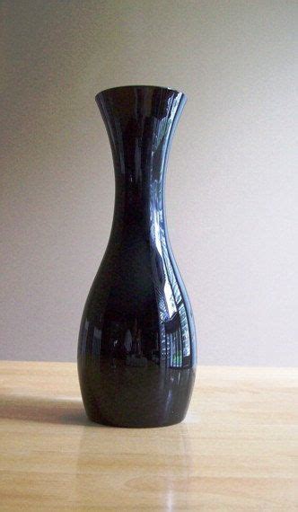 Mid Century Modern Hand Blown Black Glass Vase Elegant Holiday Table