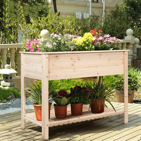 costway raised garden planter bed box stand wood elevated planter
