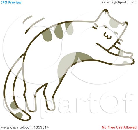 Clipart Of A Sketched Cat Jumping Royalty Free Vector