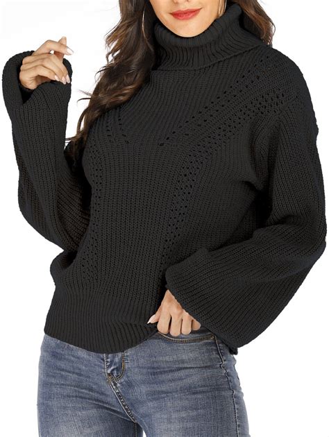 [33 Off] 2021 Pointelle Knit Loose Turtleneck Sweater In Black Dresslily
