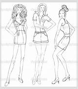 Fashion Model Mannequin Vector Illustration Drawn Drawing Hand Set Pages Coloring Models Stock Outline Template Sketch Button Icon Windows Start sketch template