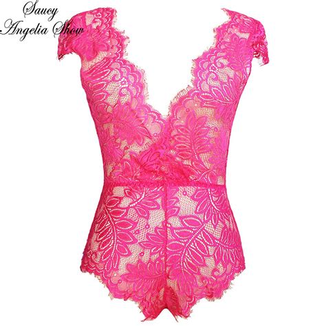 saucy angelia rompers womens jumpsuit sexy rose deep v lace bodysuits