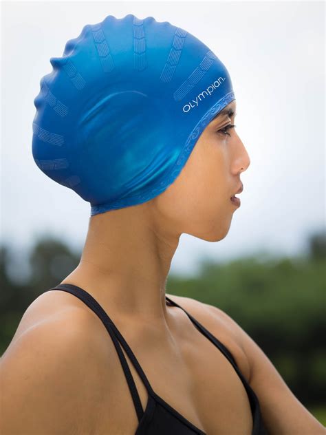 Premium Comfort Performance Fit Blue Swim Caps Olympian Swimming