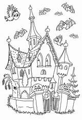 Castle Halloween Coloring Haunted Adult Pages Little Cartoon Style sketch template