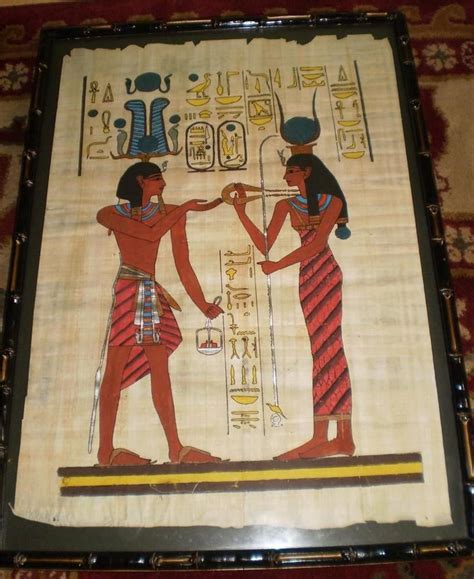 Large Vintage Framed Papyrus Egyption Oil Painting Egypt