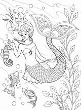 Mermaids Siren Mandalas Dover Colorir Sirenas Adultos Sereia Animales Sirena Sereias Desenhos sketch template