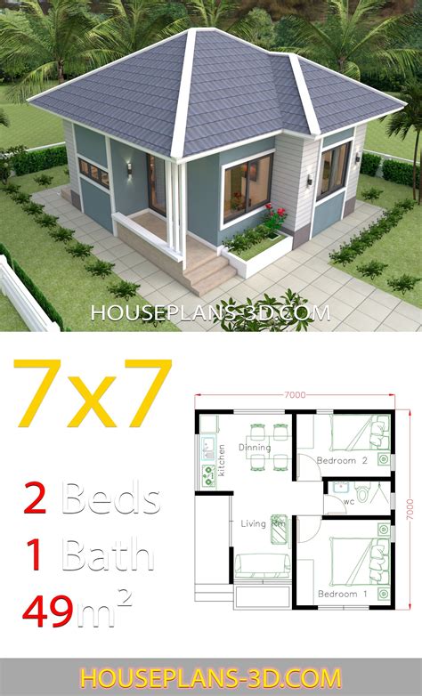 House Design 7x7 With 2 Bedrooms Full Plans Casaspequeñas