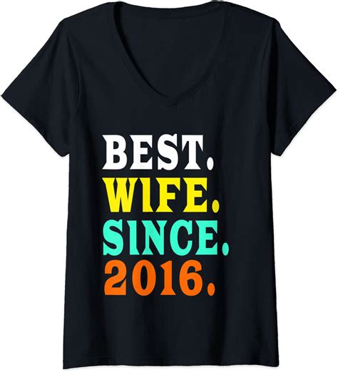 Womens Best Wife Since 2016 Mothers Day Present For Wife V Neck T