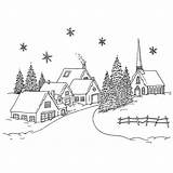 Village Colorier Noel Navidad Hiver Villages Snowed Tekeningen Houtbranden sketch template