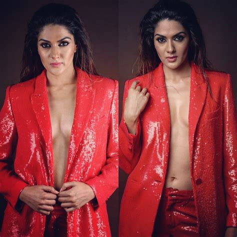 sakshi chowdary in shirtless red shiny blazer indian filmy actress