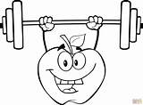 Weights Coloring Lifting Cartoon Drawing Apple Weightlifting Weight Character Pages Printable Clipart Drawings Kids Public sketch template