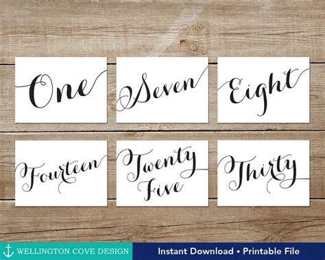 printable calligraphy table numbers   instant  wedding diy