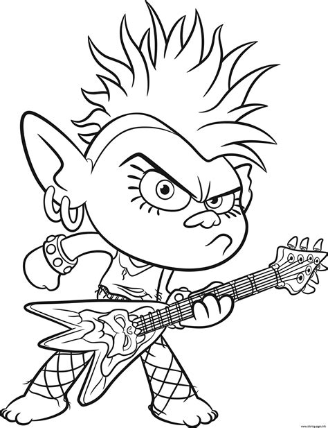 trolls  queen barb guitar rock coloring page printable
