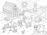 Landbouwbedrijfdieren Volwassenen Landelijke Landschap Kleuren Kleurende Rooster Landschaps sketch template